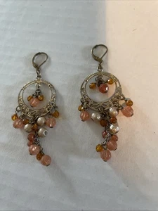 Pendientes Boho, Cuentas, Araña Melocotón, Tono Oro Naranja - Imagen 1 de 3