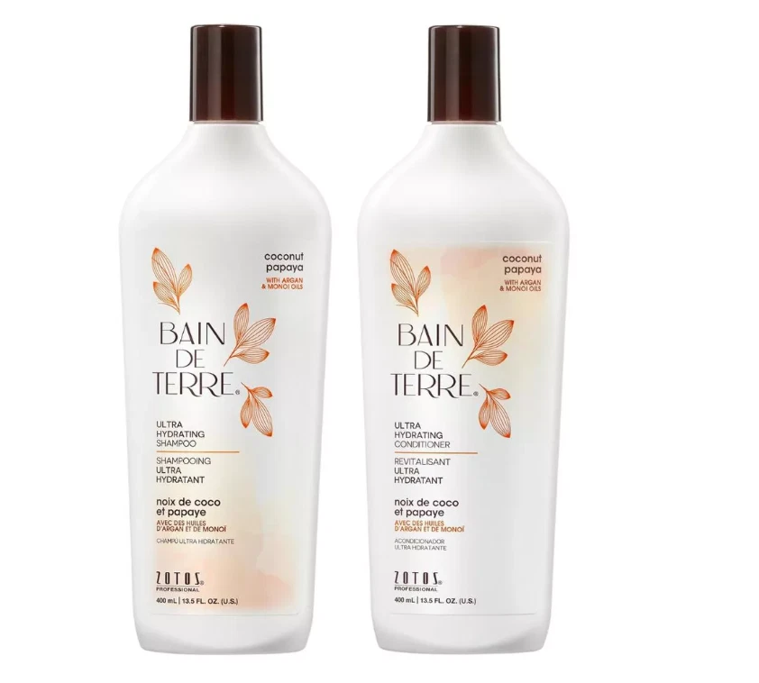 Bain de Terre 椰子木瓜洗发水和护发素双色 13.5 盎司 – 保湿套装 — 第 1/4 张图片