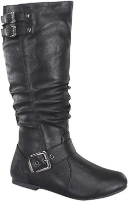 TOP Moda Night-76 Women's Mid Calf Round Toe Buckle Slouched Flat Boots  - Image 1 of 4