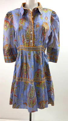 Gretchen Scott 3/4 Sleeve Blue Cotton Paisley Print Shirt Dress Size S - Image 1 of 4