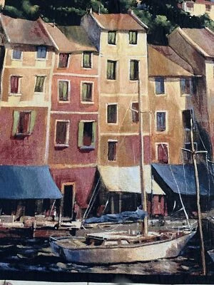 Tapestry Wall Art Table Runner Throw Portofino Waterfront By M. Otoole, 52”x52” - Image 1 of 4