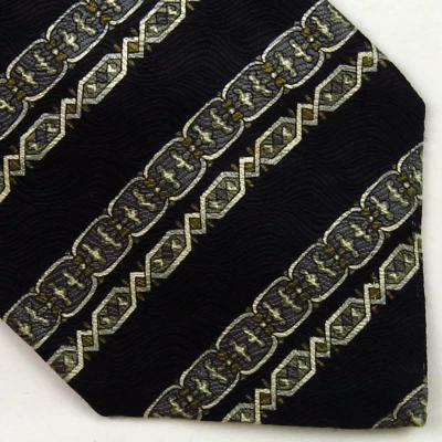 Corbata de cuello vintage Geoffrey Beene negra gris cadena geométrica rayas 58x4 años 80 90 Foto 1 de 4