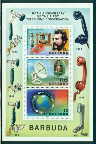 Barbuda Scott #262a MNH S/S Centenary Telephone Satellite Globe $$ Cover