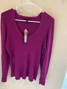 APT.9- SIZE XL RAYON BLEND PURPLE RIB SCOOP PULLOVER SWEATER FOR WOMAN - Picture 1 of 2