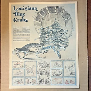 Vintage 1984 Louisiana Blue Crabs Poster Signed Charles Lemoine - Picture 1 of 11