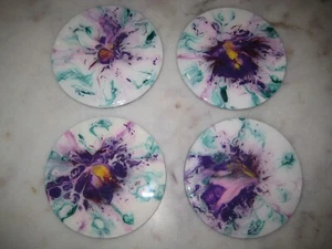 HANCRAFTED SET 4 FUILD ART POUR PAINTING WOOD RESIN COASTERS - Picture 1 of 6