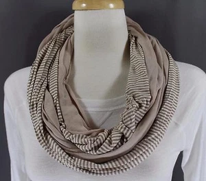 Khaki Creme Gestreift Jersey Super Weich Schal Kreis Infinity Endlos Loop Lang - Bild 1 von 8