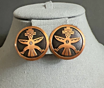 Pendientes Clip Cobre Ética Mexicana Vintage Diseño Bailarina Azteca Esmalte Negro Foto 1 de 4