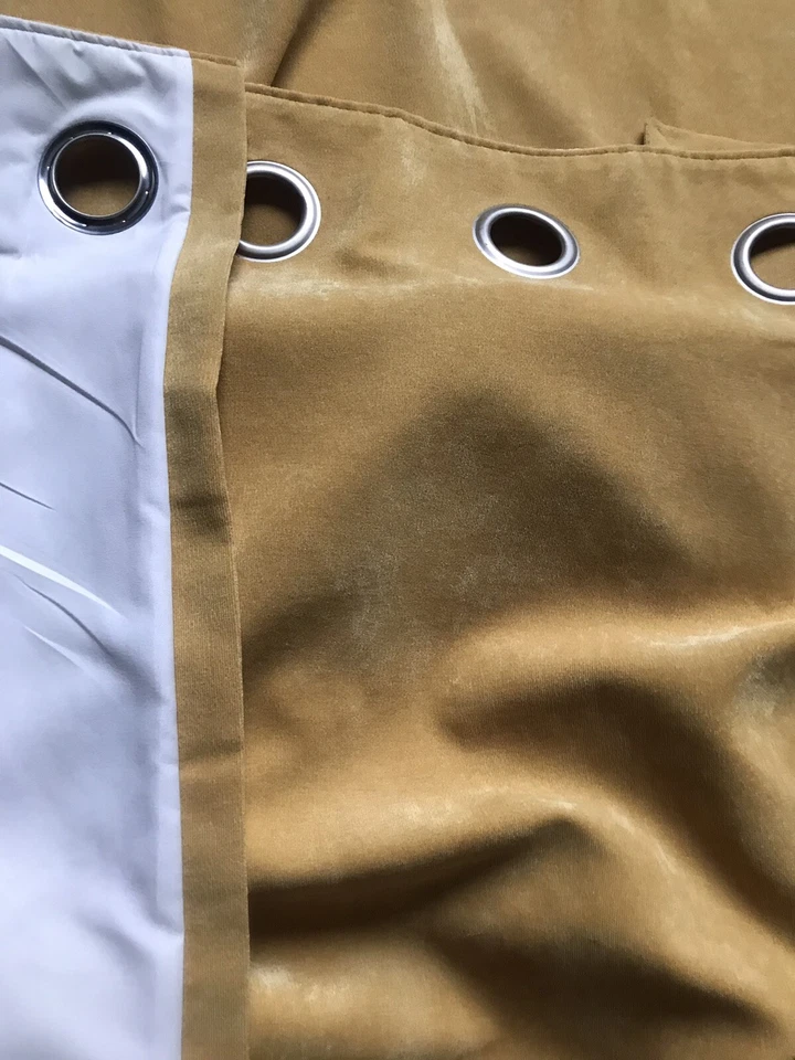 Next Pair Of Yellow Ochre Velvet Eyelet Curtains Lined 46” W X 54” L - Image 1 of 4