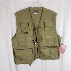 Pflueger Fly Fishing Vest Cotton Canvas Hunting Utility Cargo Mens sz XL/L Green - Picture 1 of 8