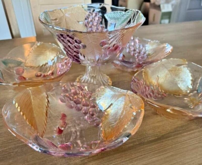 Juego de 4 cuencos ovalados vintage de vidrio Soga Art, fruta en relieve, años 60, decoración de cocina Foto 1 de 4