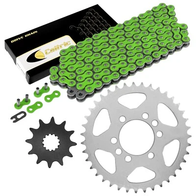 Kit de cadena de transmisión y piñones verdes para Suzuki LT250S Quadsport 250 1989 1990 Foto 1 de 4