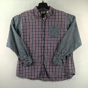 Bob Timberlake Casual Button Up Shirt Men 2XL Blue White Plaid Solid Blue Sleeve - Picture 1 of 9