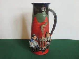 Antiker japanischer Sumida Gawa 12" Krug Krug signiert erhaben Relief figural - Bild 1 von 10