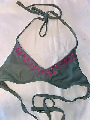*AERIE Ladies NEW Scoop Bikini Tie Style Swim Suit Top Green XS (00) NWT - Image 1 of 4