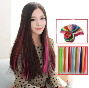 21" Neon Color Clip-on Hair Extensions Rainbow Party Cosplay Anime Halloween - Picture 1 of 19
