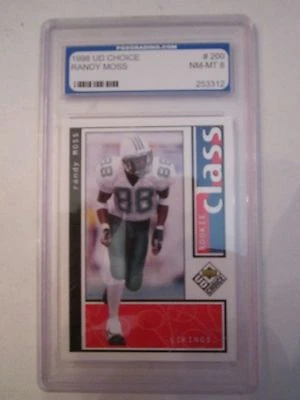 1998 RANDY MOSS #200 PGS GRADED 8 NEAR MINT FOOTBALL CARD - TUB ABB - Image 1 of 2