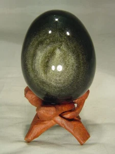 BUTW Huevo de Obsidiana Brillo Plata Mexicano 60 X 48mm con Soporte 6465E - Imagen 1 de 3