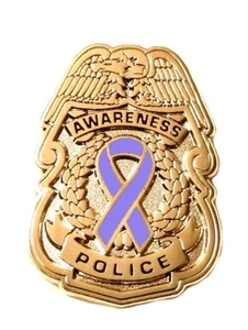 Periwinkle Awareness Ribbon Pin Police Badge Security Sheriff Cancer Gold New - Picture 1 of 4