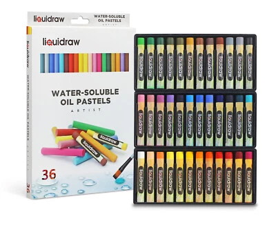 Liquidraw 36 Watercolour Oil Pastels Set Soft Colouring Artists Drawing Painting