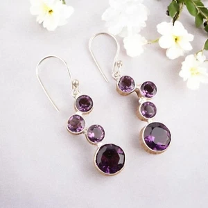 Amethyst Earring 925 Statement Silver Earrings Unique Earring Gift For Women - Picture 1 of 6