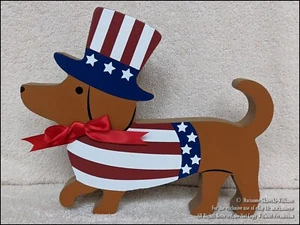 NEW 4th FOURTH OF JULY PATRIOTIC DACHSHUND DOG UNCLE SAM TABLE MANTEL DECOR - Picture 1 of 2