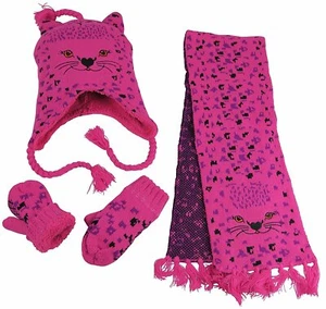 BONITAS GORRAS Niñas y Bebés Lindo Gatito Tejido 3 PIEZAS Juego de Accesorios - Imagen 1 de 3