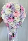 Brides Teardrop Bouquet  Ivory Lilac And Pink Shades Crystal Sprays And Diamante
