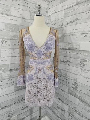 For Love & Lemons Matador Tulle Mini Dress Embroidered Lilac Womens Xsmall - Image 1 of 4