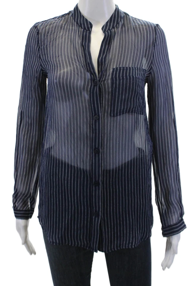 Camisa Diane Von Furstenberg para mujer a rayas con botones azul marino talla 0 Foto 1 de 4