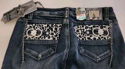 NEW* LA Idol USA Jeans Juniors Size 9 Distressed  Rhinestone Embellished Skinny  - Image 1 of 4