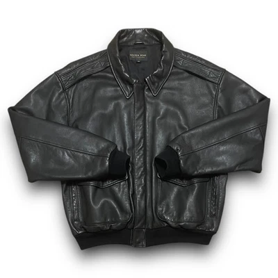 CHAQUETA BOMBER VINTAGE DE CUERO DE CORDERO DE SAN FRANCISCO OSO DORADO XL 1998 NEGRA Foto 1 de 4