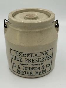 Antique EXCELSIOR PURE PRESERVES Stoneware Crock Jug Bottle Boston, MA - Picture 1 of 7