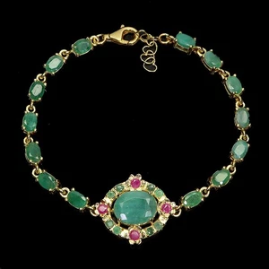 925 Sterling Silver Bracelet Oval Emerald 12x10mm Ruby Gemstone Jewelry 7.5in - Picture 1 of 13