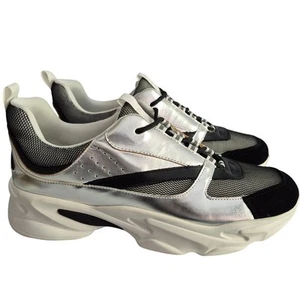 Steve Madden Hombres Tenis Mentales EE. UU. 11.5 Zapatos de Cuero Plateado - Imagen 1 de 7