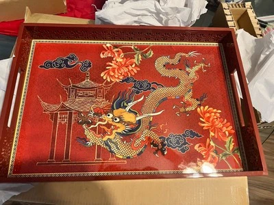New In Williams Sonoma Lunar Dragon Lacquer Tray 22" x 15" - Image 1 of 4