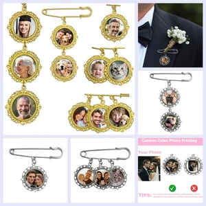 Photo Charms Pins For Bride Groom Boutonniere Custom Memorial Graduation Gift - Picture 1 of 23
