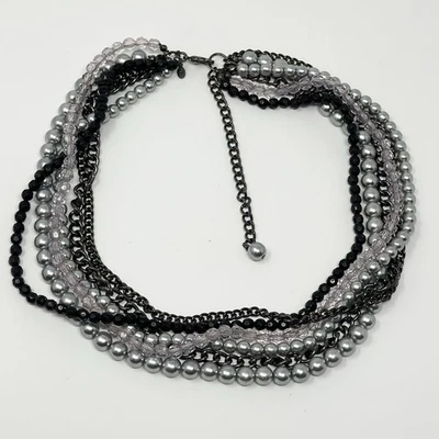 "Collar de múltiples hebras Premiere Designs negro y gris imitación de perlas imitación de cristal 23""" Foto 1 de 4