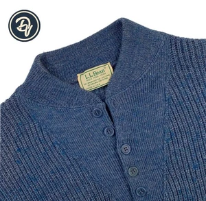 Medium VTG LL Bean Blue " High Trek Yarn "  Reverse Commando Sweater Made USA - Picture 1 of 9