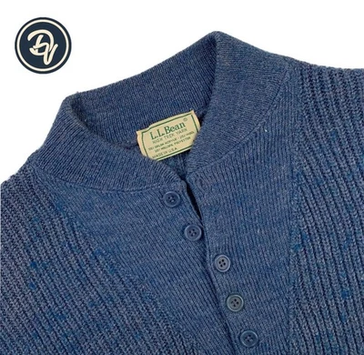 Medium VTG LL Bean Blue " High Trek Yarn "  Reverse Commando Sweater Made USA - Image 1 of 4