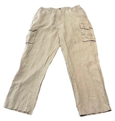 Caribbean Linen Cargo Pants Mens 38x32 Beige Relaxed Fit Drawstring Summer Beach - Image 1 of 4