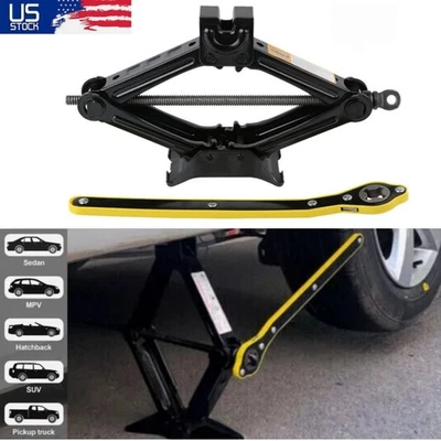 Herramienta de manivela de manivela de 2 toneladas para gato de tijera coche furgoneta con llave de tuerca de rueda de neumático gato negro Foto 1 de 4