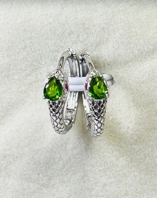 925 Sterling Silver Natural Green Chrome Diopside Snake  Hoop Earrings - Image 1 of 4