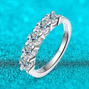 4mm D Color Real Moissanite Ring Half Eternity Band Women 925 Sterling Silver - Picture 1 of 25