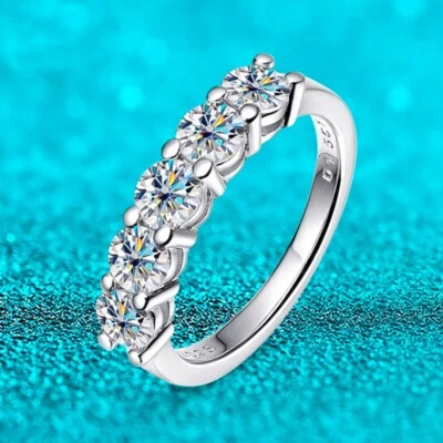 4mm D Color Real Moissanite Ring Half Eternity Band Women 925 Sterling Silver - Image 1 of 4
