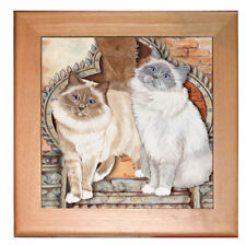 Birman Cat Kitchen Ceramic Trivet Framed in Pine 8" x 8"