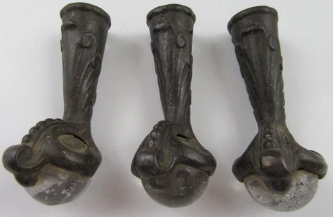 Vintage Antique Victorian Brass Glass Claw Style Furniture Feet Lot of 3 Cover