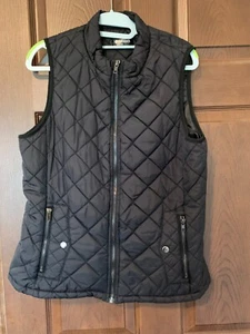 Fuinloth Women's Puffer Vest Medium Full Zip Stand Collar Zip Pockets Black - Picture 1 of 4