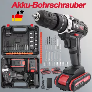 3 in 1 Akkuschrauber Set Schlagbohrschrauber Bohrmaschine mit 2 Akkus Ladegerät - Bild 1 von 13