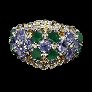 Anillo De Plata Esterlina 925 Ovalado Con Esmeralda Zafiro Y Tanzanita Tamaño 8 - Imagen 1 de 13